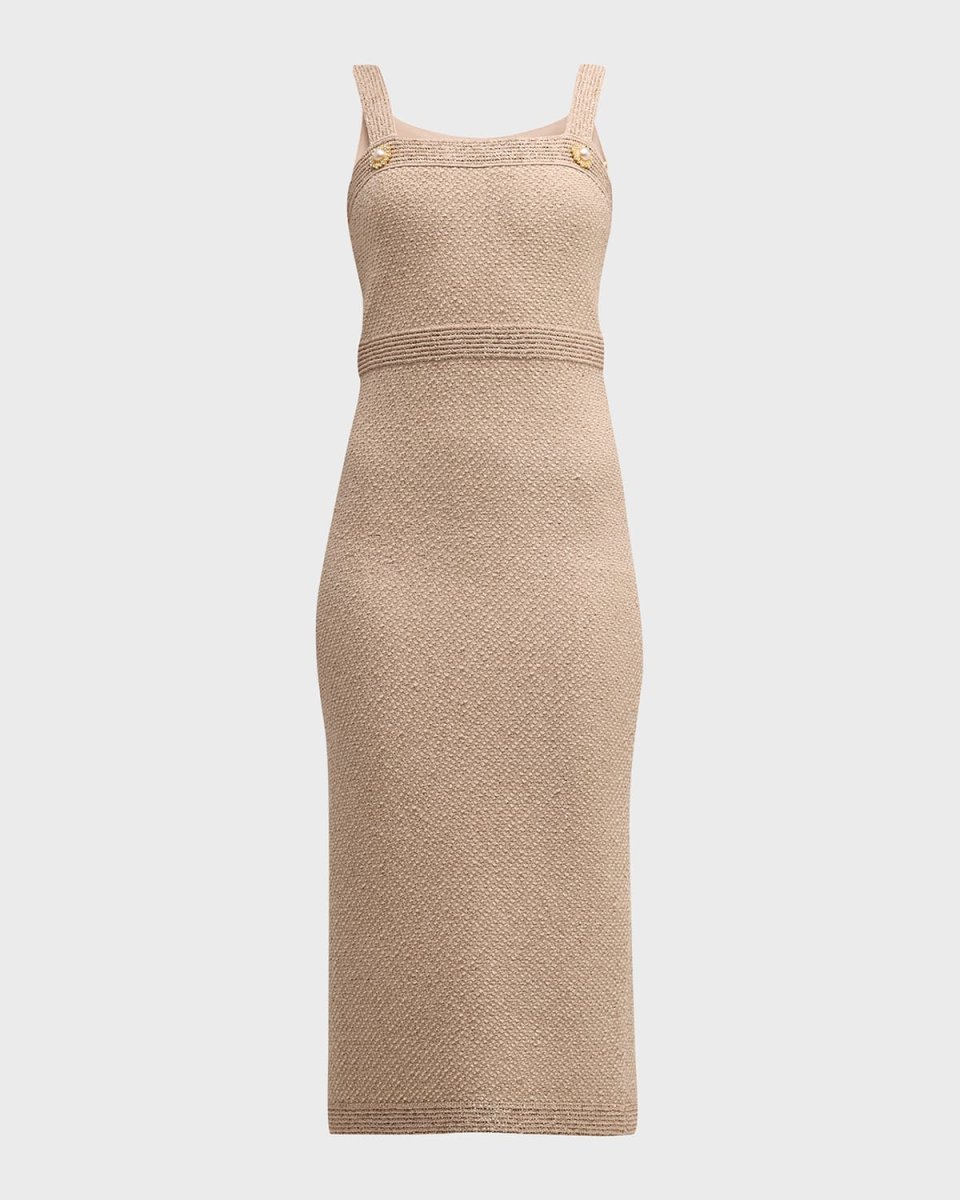 Square-Neck Sleeveless Paillette Twill Dress